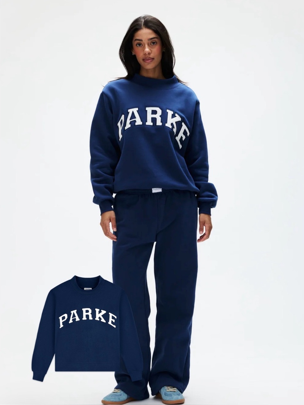 Parke Varsity Mockneck Denim + White